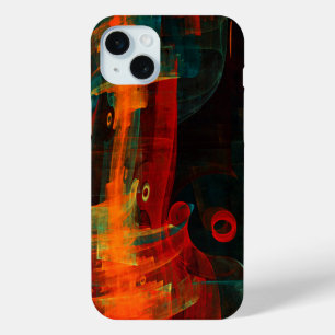 Coque iPhone 15 Mini Eau Orange Rouge Bleu moderne Art Abstrait Motif