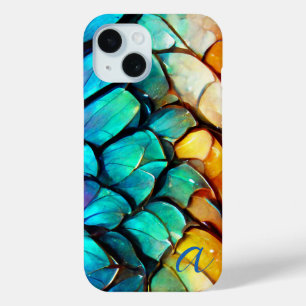Coque Pour iPhone 15 Échelles de Poisson Arc-en-Ciel Abstraites Monogra