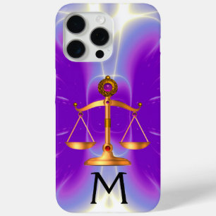 Coque iPhone 15 Pro Max ÉCHELLES D'OR DE LA LOI, PIERRES GEM MONOGRAM Viol
