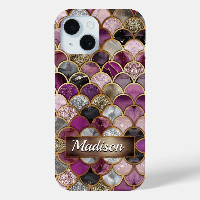 Coques Case-Mate iPhone Échelles mignonnes en or rose violet (Verso)