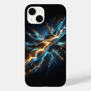 Coque Pour iPhone 14 Éclair Cosmique Abstrait - Bleu Électrique et