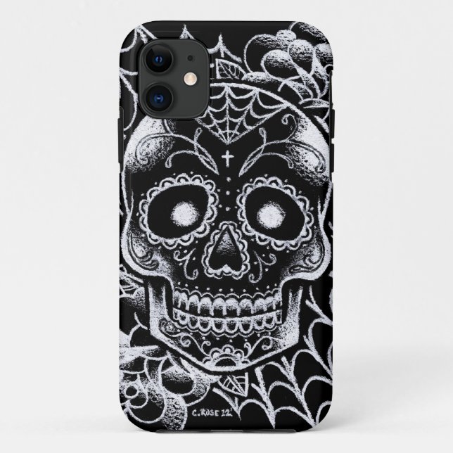 Coques Case-Mate iPhone Éclair de tatouage de crâne de sucre (Dos)