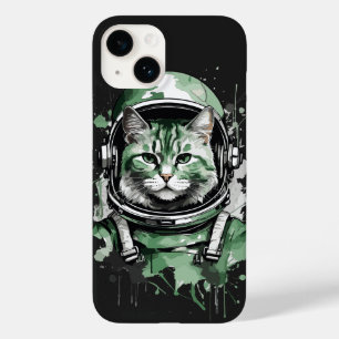 Coque Pour iPhone 14 Éclat de chat de l'astronaute vert