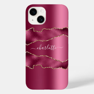 Coque Pour iPhone 14 Écriture de nom de marbre rose or agrée