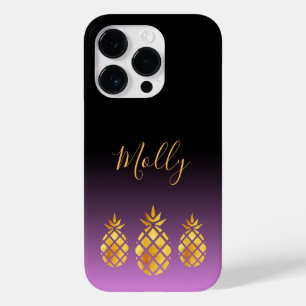 Coque Pour iPhone 14 Pro Écriture de nom violet d'ananas noir