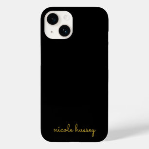 Coque Pour iPhone 14 Écriture noire et or Monogramme moderne élégant