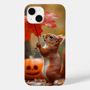Coque Pour iPhone 14 Écureuil mignon avec parapluie à feuilles - Pluie