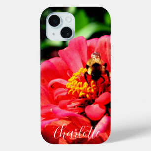 Coque Pour iPhone 15 Eelgant rouge floral photo bourdon