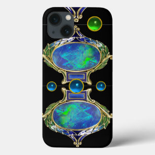 iPhone 13 CASE EFFET OPAL BLEU VERT ABSTRAIT AVEC DES PIERRES À J