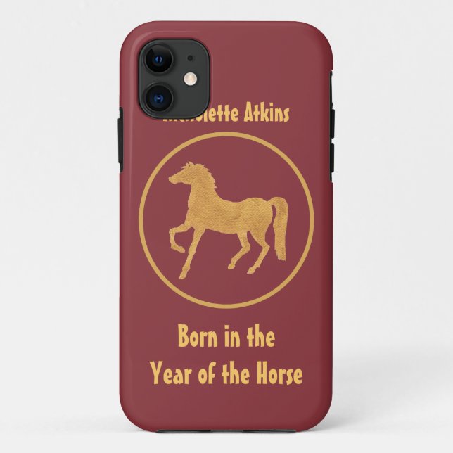 Coques Case-Mate iPhone Effet or, Année rouge profonde du cheval (Dos)