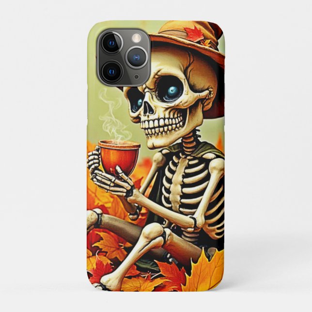 Coques Case-Mate iPhone Éffrayant Automne Skeleton's Coffee Break Design (Dos)