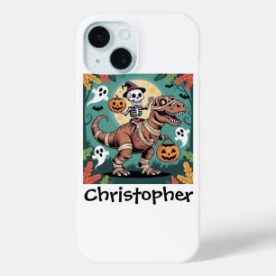 Coque Pour iPhone 15 Éffrayant Dino Rider - Squelette sur Mummy T-Rex