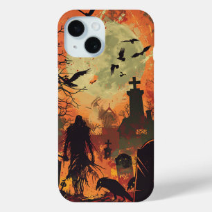 Coque Pour iPhone 15 Éffrayant Halloween Graveyard Zombie Raven Skeleto
