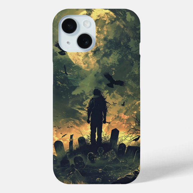 Coques Case-Mate iPhone Éffrayant Halloween Graveyard Zombie Raven Skeleto (Verso)