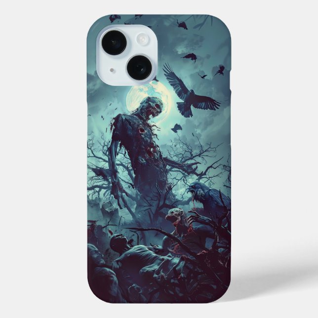 Coques Case-Mate iPhone Éffrayant Halloween Graveyard Zombie Raven Skeleto (Verso)