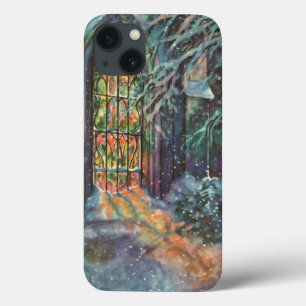 iPhone 13 Coque Eglise de Noël vintage avec vitre en verre