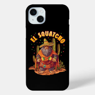 Coque iPhone 15 Mini El Squatcho Bigfoot avec Maraca, Sombrero et Ponc