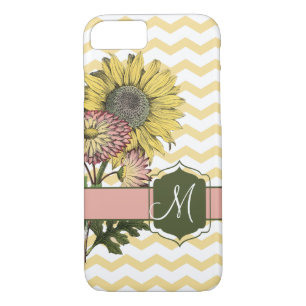 Coque Case-Mate Pour iPhone Élégance du tournesol avec monogramme   rose et ja
