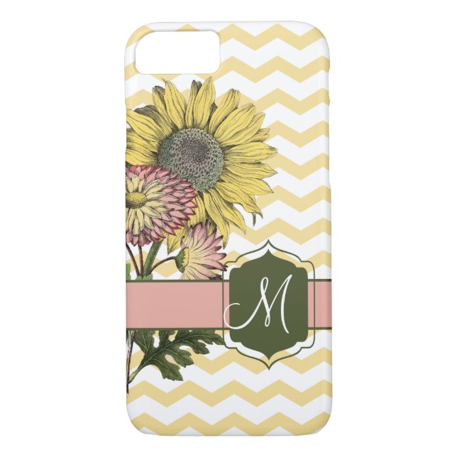 Coques Case-Mate iPhone Élégance du tournesol avec monogramme | rose et ja (Dos)