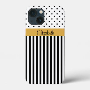 Etui iPhone Case-Mate Élégance en noir et blanc, rayures et point Polka