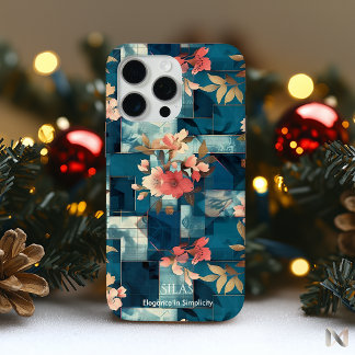 Coque iPhone 15 Pro Max Élégance florale - Turquoise & corail Artiste