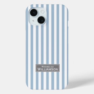 Coque Pour iPhone 15 Élégance intemporelle en rayures bleu et blanc en