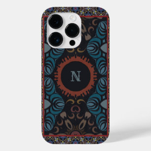 Coque Pour iPhone 14 Pro Élégance intemporelle Tissu traditionnel Monogramm