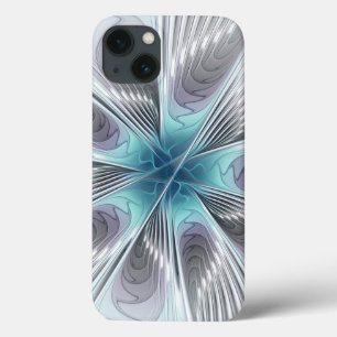 Coques Pour iPhone Elégance Moderne Bleu Gris Blanc Fractage Art Flow