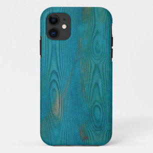 Coque iPhone 11 Élégant Abstrait grain de bois Texture bleu Turquo