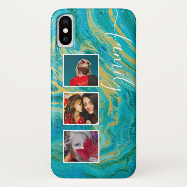Coques Case-Mate iPhone Elégant Agate Green Blue & Gold Marble Photo (Dos)