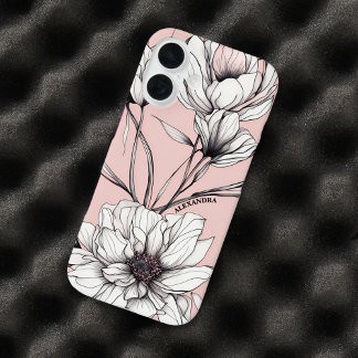 Coque Pour iPhone 16 Élégant Anémone Floral Nom personnalisé