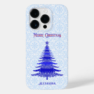 Coque Pour iPhone 14 Pro Elégant arbre de Noël bleu Personnalisé