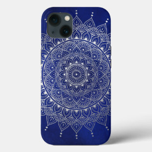 Case-Mate iPhone Case Elégant argent sur le bleu profond floral Henna Ma