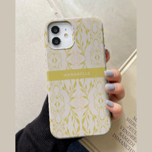 Coque Pour iPhone 14 Elégant Beige Green Floral Personnalisé
