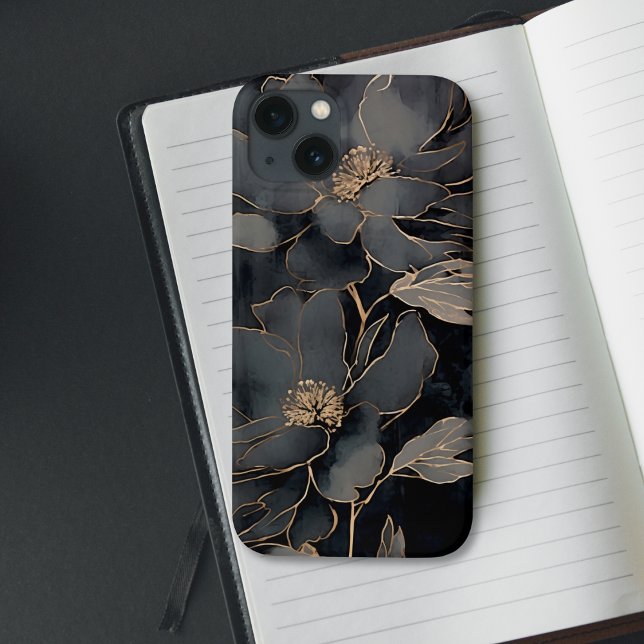 Coques Case-Mate iPhone Elegant Black and Gold Floral Art (Créateur téléchargé)