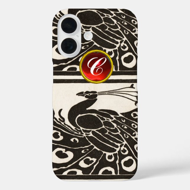 COQUES Case-Mate iPhone ÉLÉGANT BLACK BLACK PEACOCK RED RUBY GEM MONOGRAM (Verso)