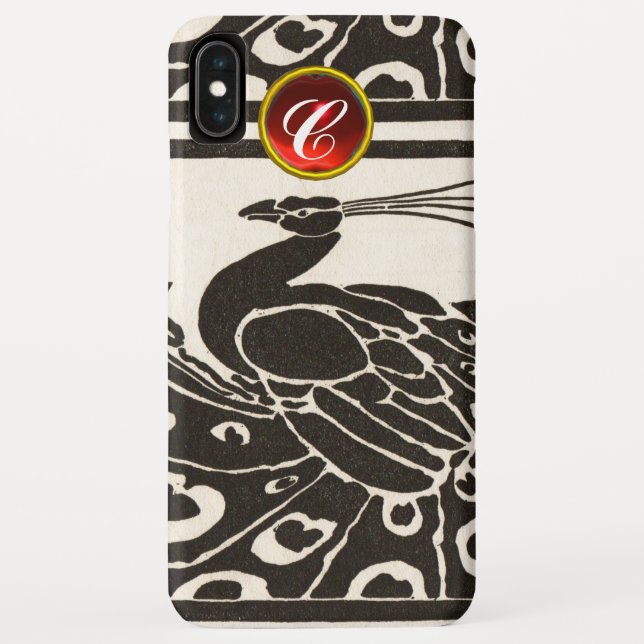 COQUES Case-Mate iPhone ÉLÉGANT BLACK BLACK PEACOCK RED RUBY GEM MONOGRAM (Dos)