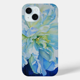 Coque Pour iPhone 15 Elégant bleu blanc aquarelle fleurie pivoine