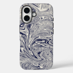 Coque Pour iPhone 16 Elégant bleu et Marbre blanc spiral