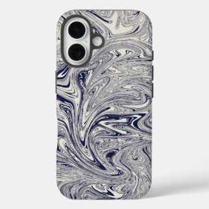 Coque Pour iPhone 16 Elégant bleu et Marbre blanc spiral