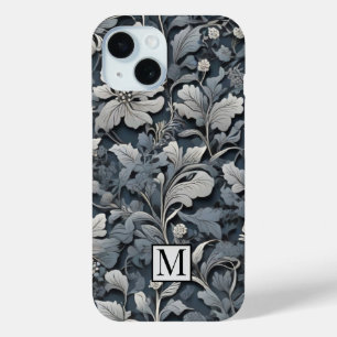 Coque Pour iPhone 15 Elégant bleu poussiéreux argent blanc gris gris fl
