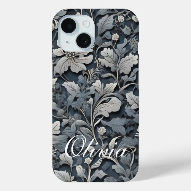 Coques Case-Mate iPhone Elégant bleu poussiéreux argent blanc gris gris fl (Verso)