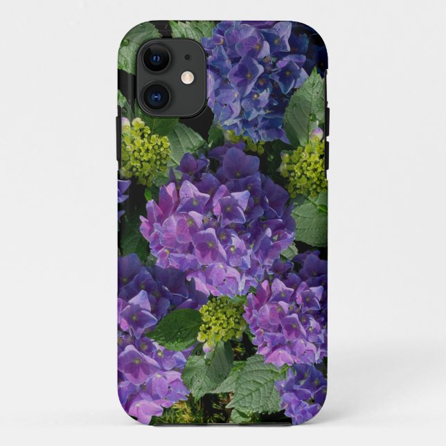 Coques Case-Mate iPhone Elégant bleu violet magenta vert hydrangée florale (Dos)
