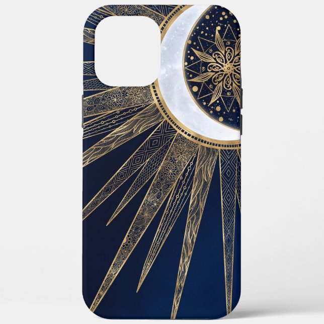 Coques Case-Mate iPhone Elégant Blue Gold Sun Moon Mandala (Verso)