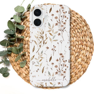 Coque Pour iPhone 16 Élégant Bohème Rustique Brun Floral Botanique