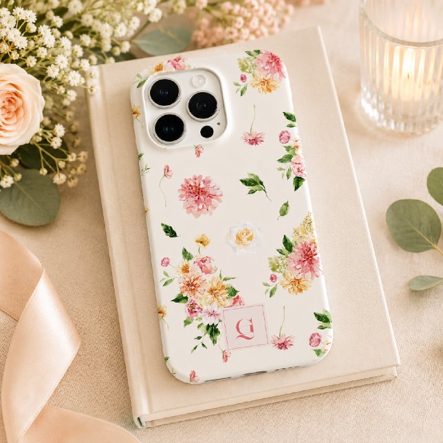 Coques Case-Mate iPhone Élégant Boho Floral | Monogramme Initiale  (Créateur téléchargé)