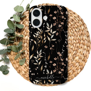 Coque Pour iPhone 16 Élégant Boho rustique Brown Floral Botanique