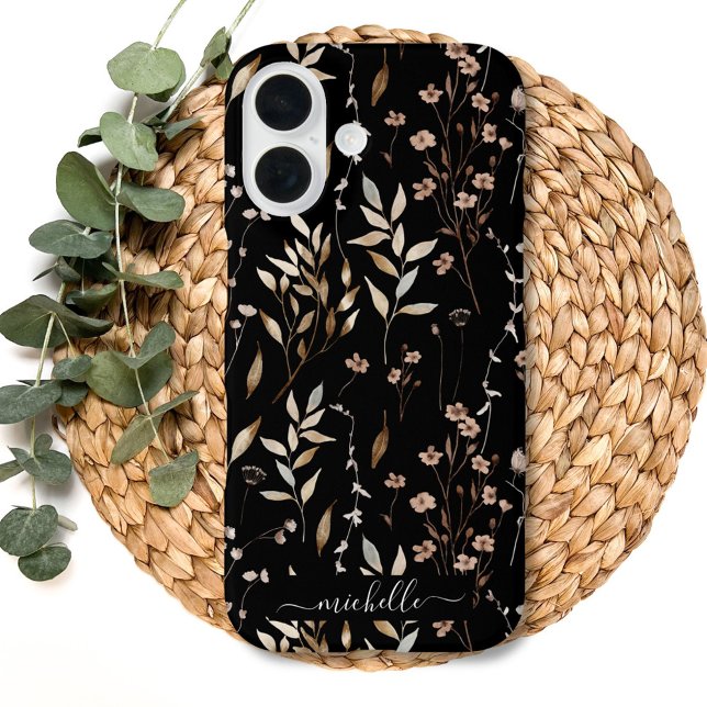 Coques Case-Mate iPhone Élégant Boho rustique Brown Floral Botanique (Close up)