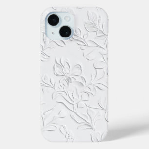 Coque Pour iPhone 15 Élégant Boîtier de téléphone floral blanc intégré