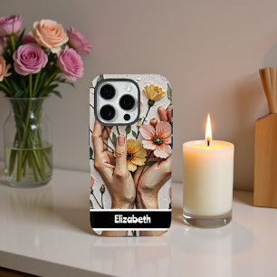 Coques iPhone 16 Pro Élégant Boîtier Téléphonique Avec Mains Florales